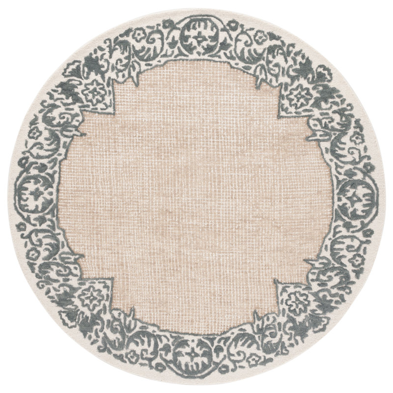 Ebony Hand Tufted Wool/Cotton Southwestern Rug in Ivory/Grey, Round 6'
