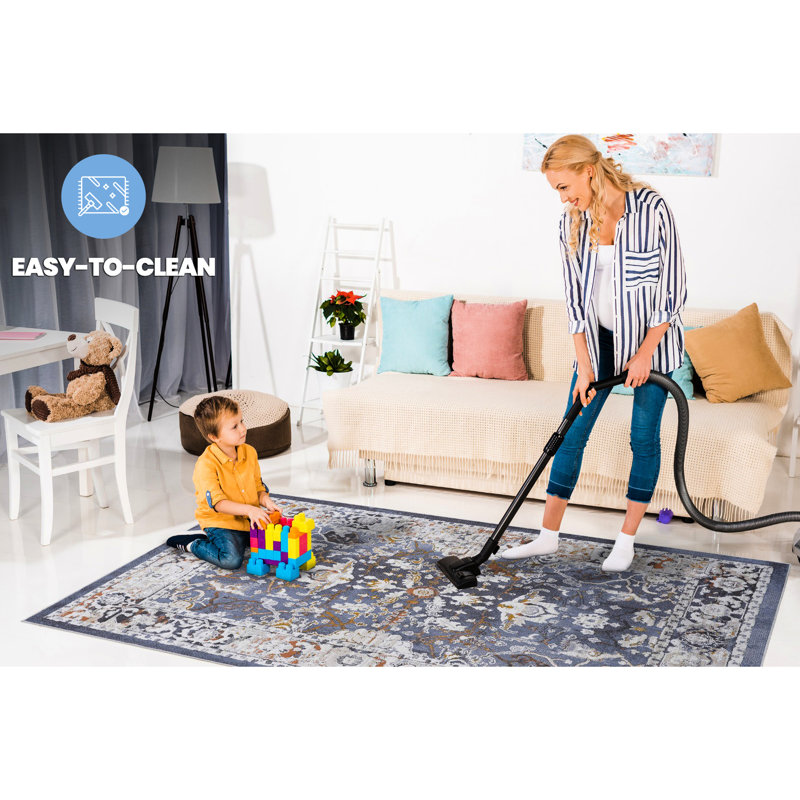 Loom & 2X8 Blue Area Mat - Non-Shedding, Stain For Dining Room, Bedroom, Living Rug , Non-Shedding Living, Eat-In Kitchen