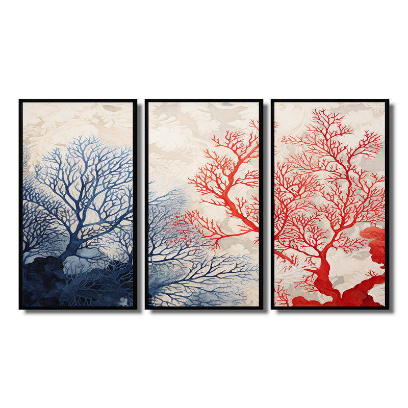 Rockett - ensemble d'art mural corail, H 28 po x l 36 po x P 1 po, Cadre flottant noir