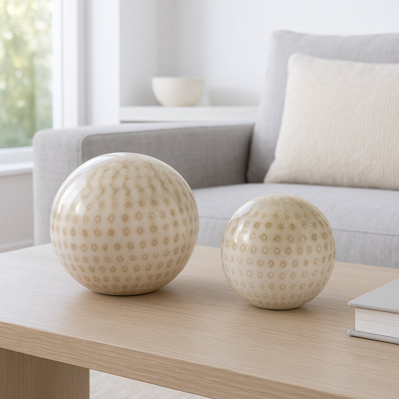 Decorative Objects for Home Decor – Modern Glass Orbs and Sculpture Statues for Shelf Styling, Kitchen Decor Accents, or Decorations for Living Room and Office Display – Set of 2