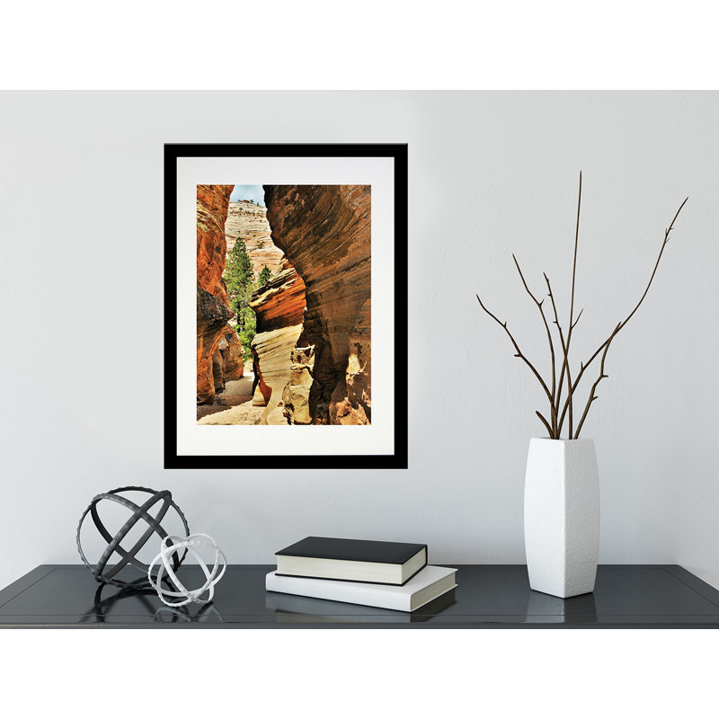 «Zion Canyon» par Joseph Elliot - reproduction de photo, H 22,5 po x l 18,5 po x P 1,25 po, Papier encadré noir, Blanc