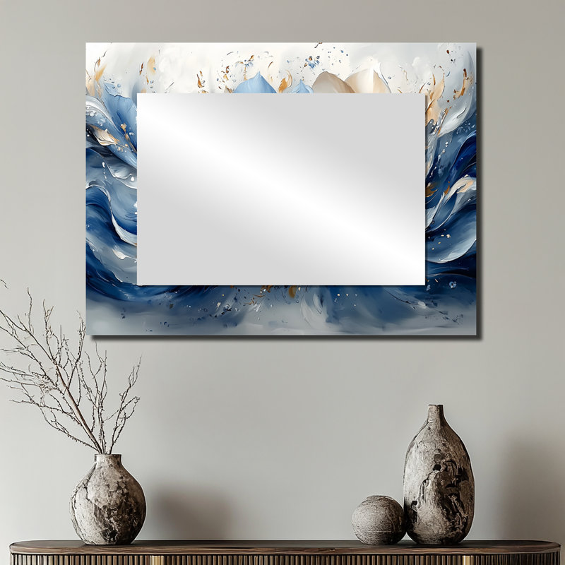 Bleu et blanc Plumeria Radiance - art mural miroir décoratif floral - imprimé sur métal, 24 po x 32 po