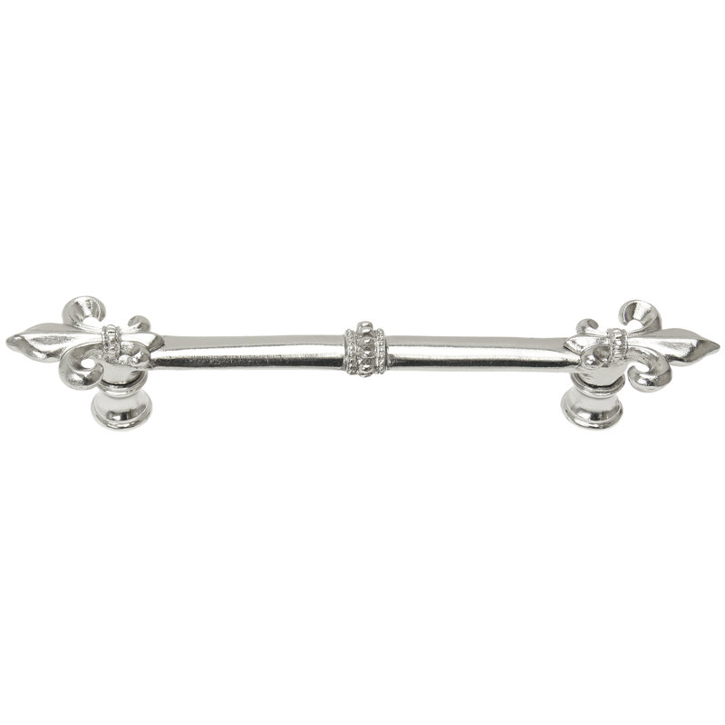 Charlemagne 4 inches c.c. pull with large Fleur De Lysin Satin, 5", Chrome