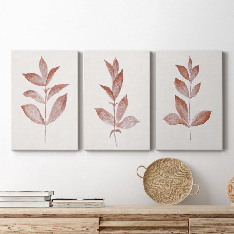 Red Leaf I - Ensemble de 3 reproductions sur toiles tendues, H 60 po x l 120 po x P 3 po