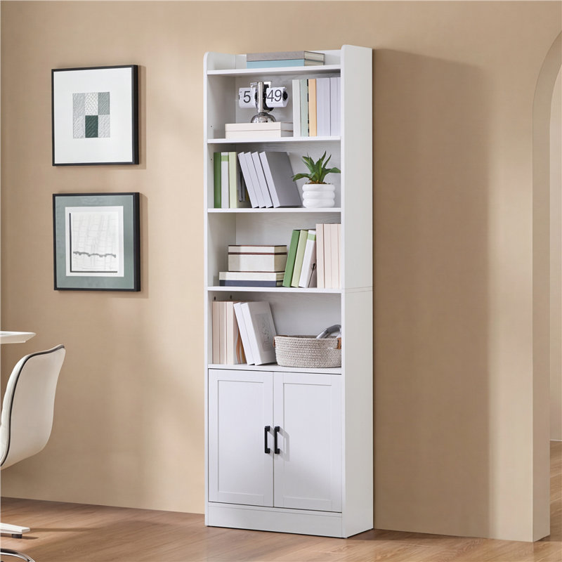Modern 183cm H X 60cm W  Standard Bookshelf with Open Shelf and Cabinet , White