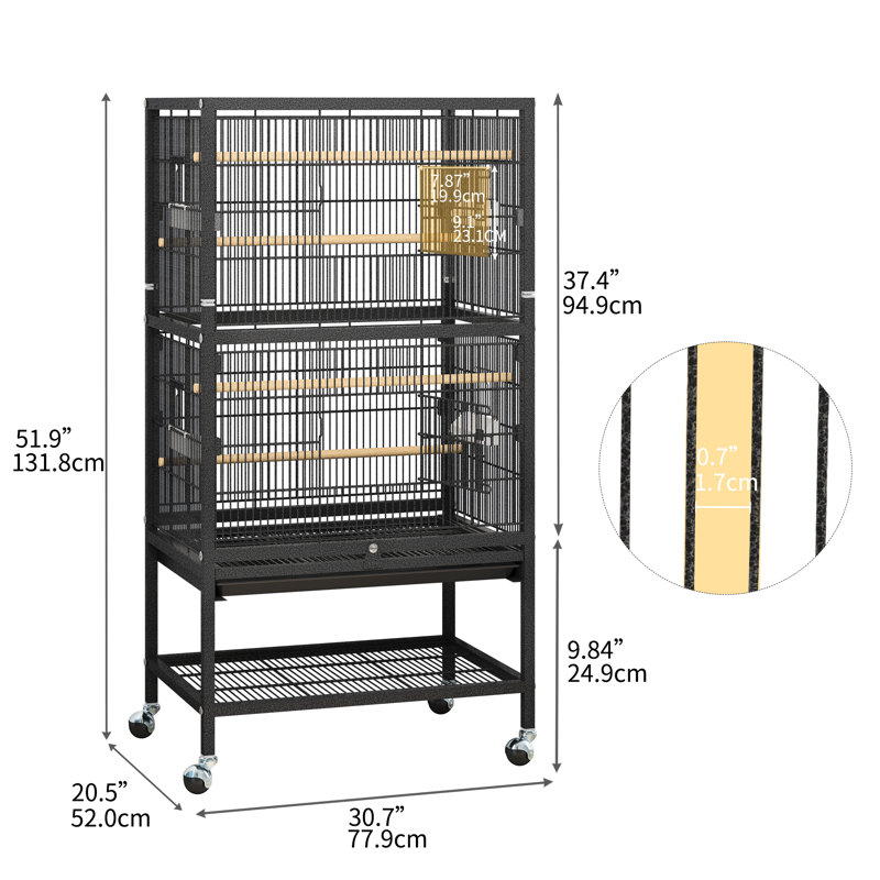 Cage à oiseau Kellerman, Noir, H 40,5 po x l 19 po x P 18,1 po