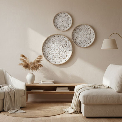 Floral Round Carved Wood Wall Art