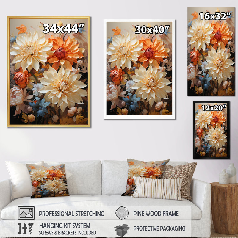 Yaleska Chrysanthemums Autumn Gold Patchwork I, H 40 po x l 30 po x P 1,5 po, Cadre flottant doré