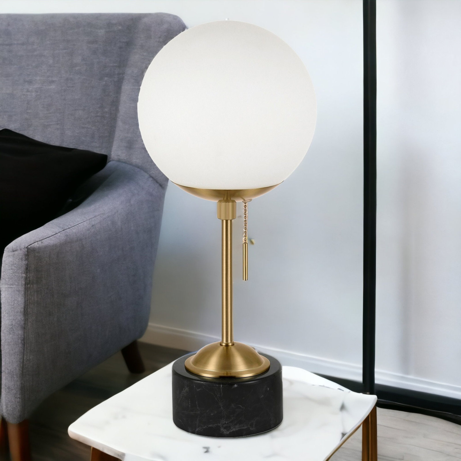 Tariq Marble Table Lamp, Black Brass