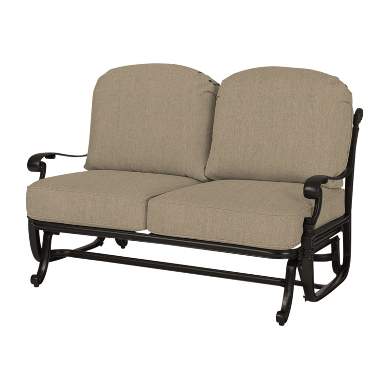 Florence Outdoor Loveseat Glider with Sunbrella Cushions, Canvas Heather Beige Sunbrella® Canvas, Desert Bronze