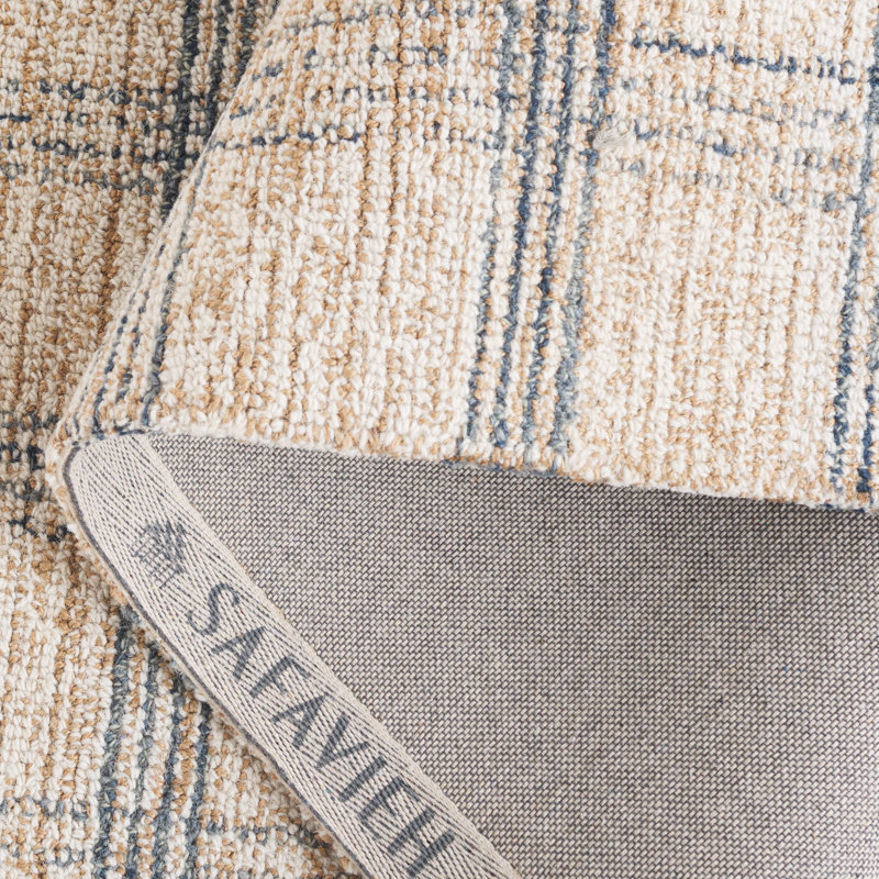 Janitzy Natural Fiber Hand Tufted Wool/Jute/Cotton Plaid Rug in Blue/Beige, Rectangle 6" x 9"