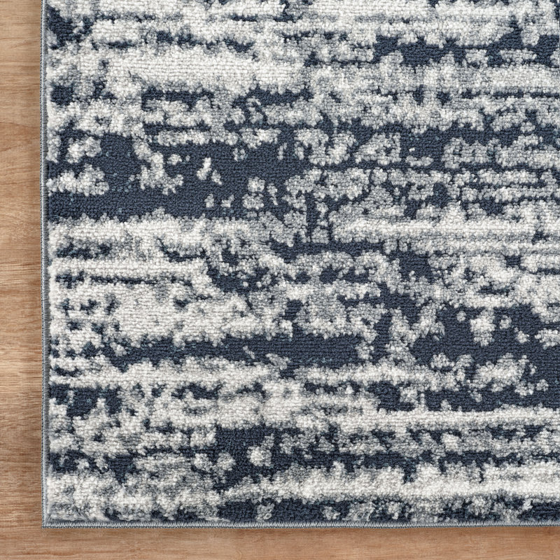 Adney Blue & Gray Abstract High-Low Modern Rug, Blue/Gray, 2'0" x 6'0"