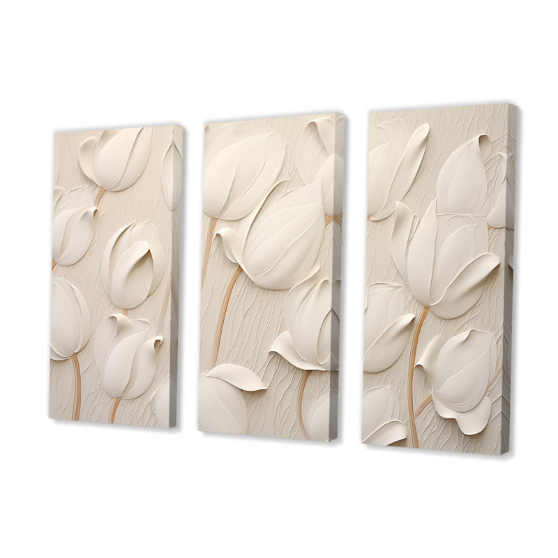Minimalisme blanc tulipes symphonie - ensemble de reproductions d'art mural tulipes, H 60 po x l 84 po, Toile tendue