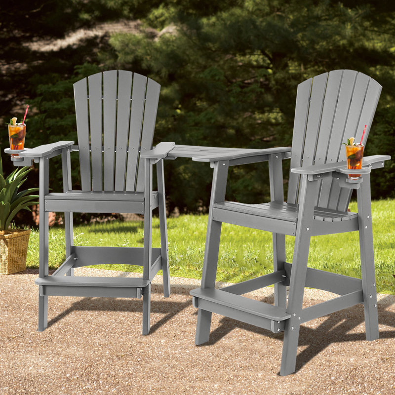 Outdoor Tall Adirondack Chairs With Connecting Tray, Gray