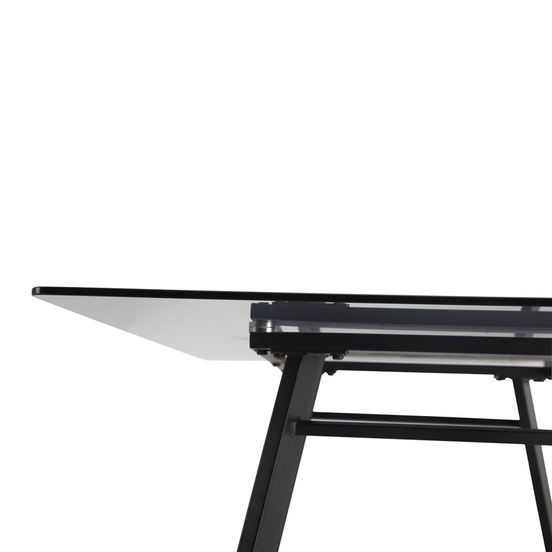 Kymisha Glass Top Metal Base Dining Table, Clear
