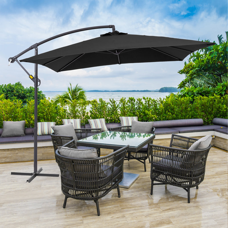Parasol de patio décalé en porte-à-faux de 8,2 pi avec support à manivelle Swind Swind pour terrasse, Noir