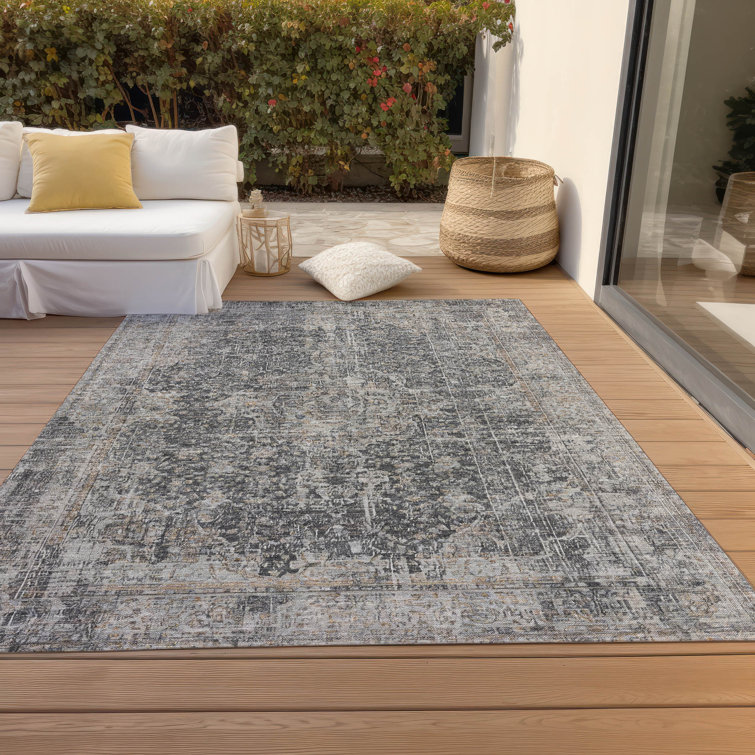 Machine Washable Indoor/Outdoor Claudian ACN1663 Charcoal Rug