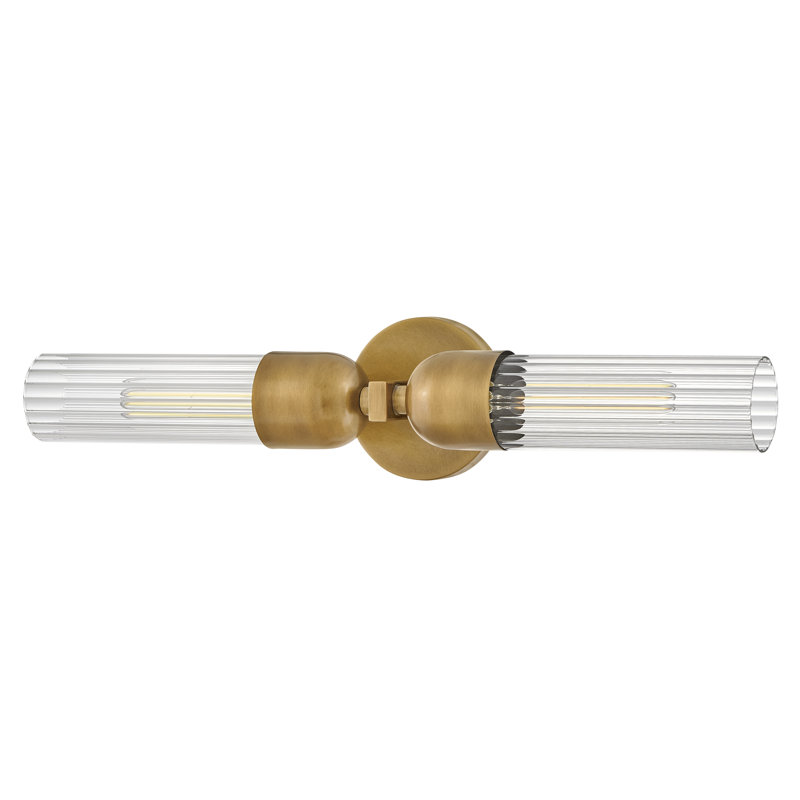 Morant Two Light Bath Wall Sconce w/ Fluted Glass Shades, Gold