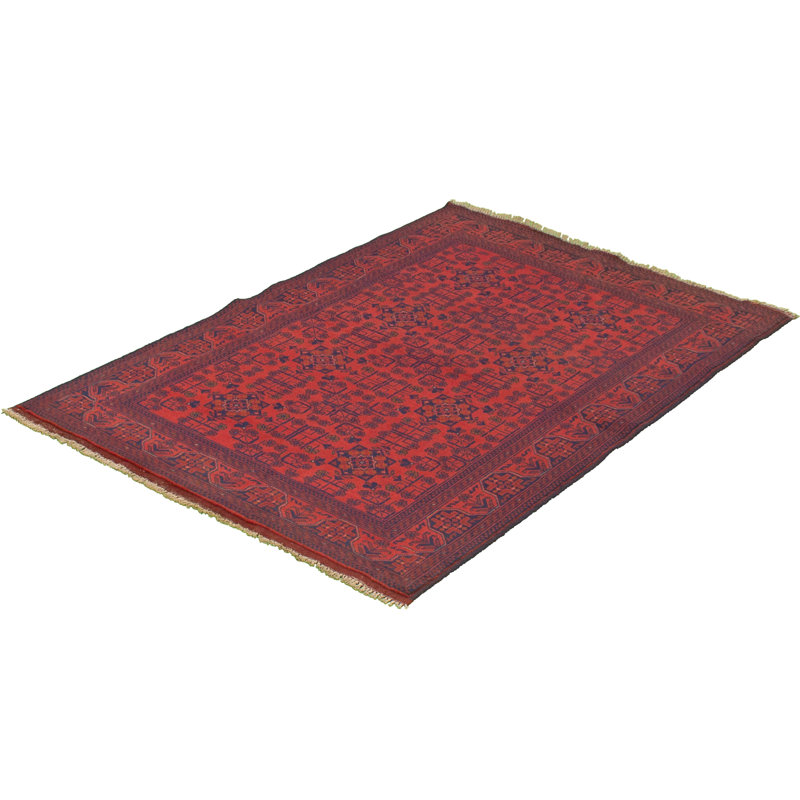 Tapis de zone en laine rouge/noir 4 pi 2 po x 6 pi 3 po à la main one-of-kind-noué la 2010s esari turque Allaina