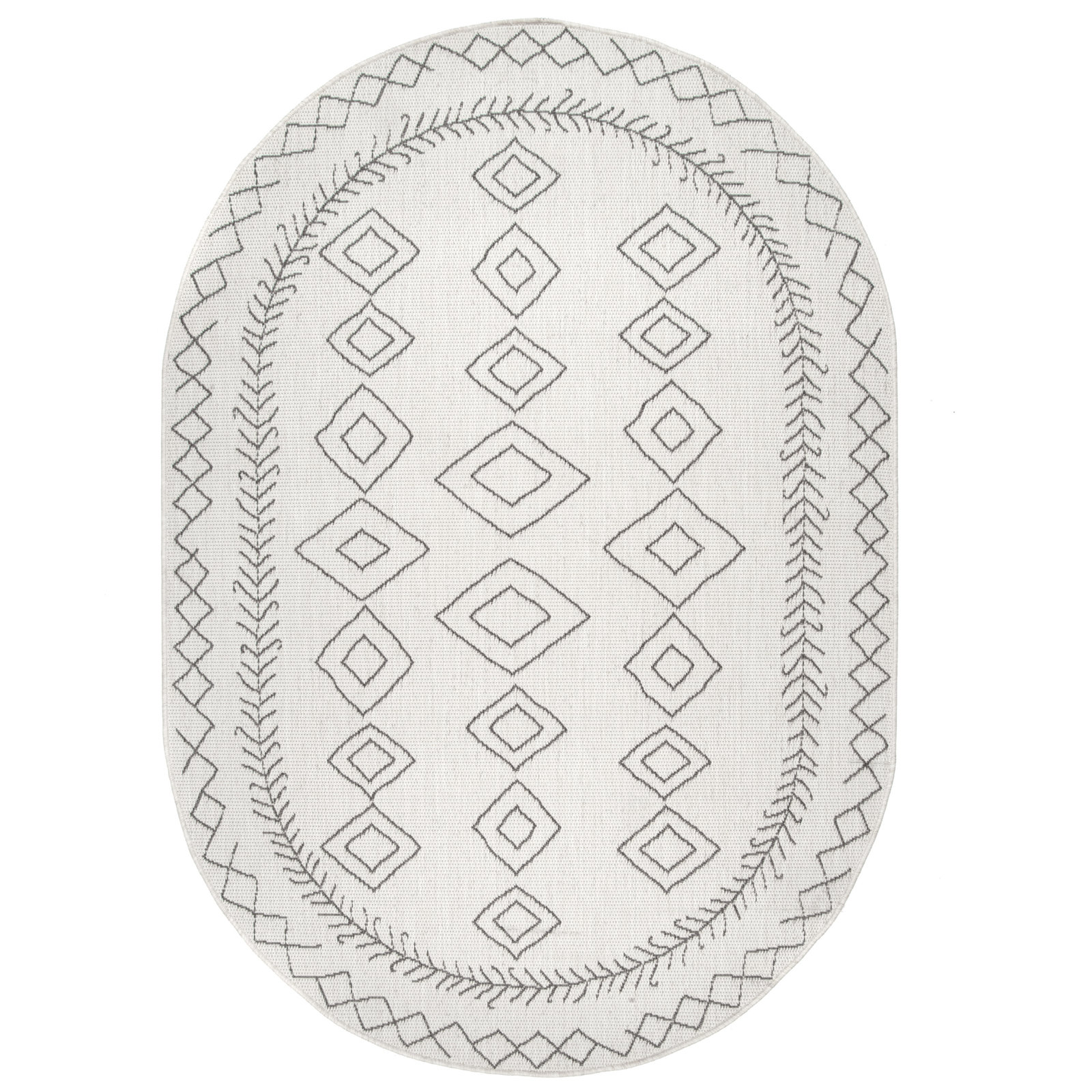 Union Rustic Ivory Dark Grey Outdoor Moroccan Rug, Oval 6' x 9'