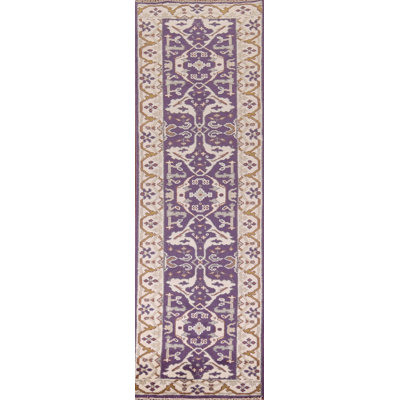 Tapis de couloir oriental mauve et ivoire Oushak 3 x 10