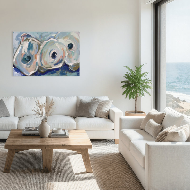 Coastal Retreat Pearlescent Elegance: Oyster Abstract, 16" H x 24" W x 1.5" D, Wrapped Canvas, Does Not Apply