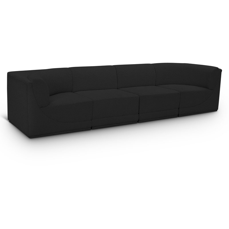 Ollie 128" Upholstered Sofa, Black Boucle Fabric