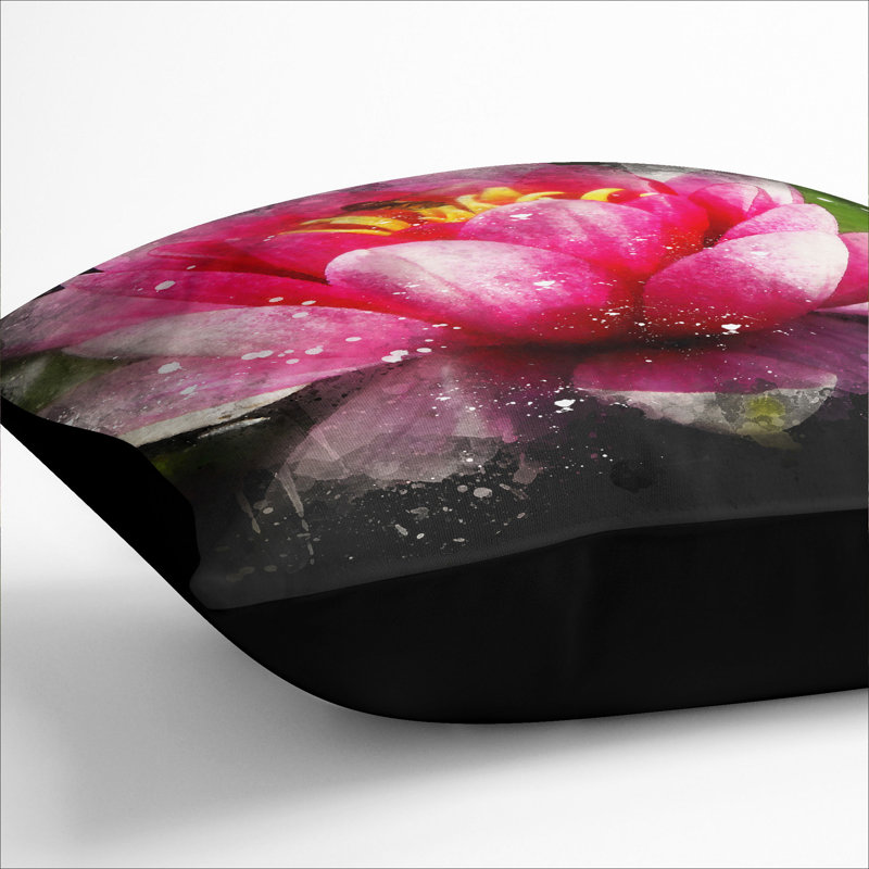 Pink Water Lily Flower Vol.3 Scatter Cushion, 40cm H x 40cm W x 15cm D, Black