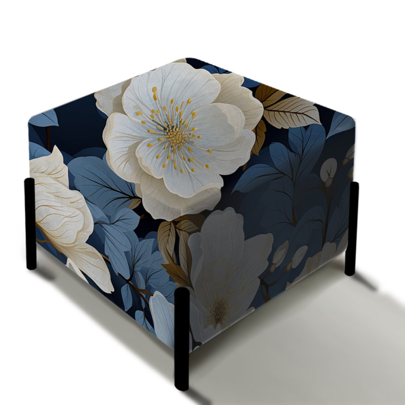 Motif floral bleu Tranquil Blooms - repose-pieds carré floral
