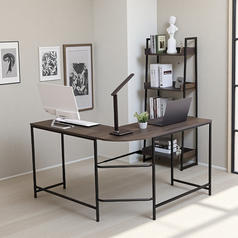 Bureau en L - Bureau d'ordinateur en coin avec plateau pour clavier, bureau personnel
