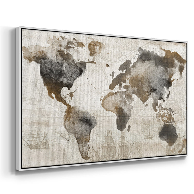 Carte antique encadrée sur toile, Blanc, H 17 po x l 25 po x P 2 po