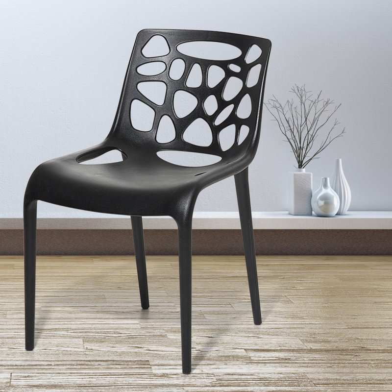 Stacking Patio Dining Side Chair, Black