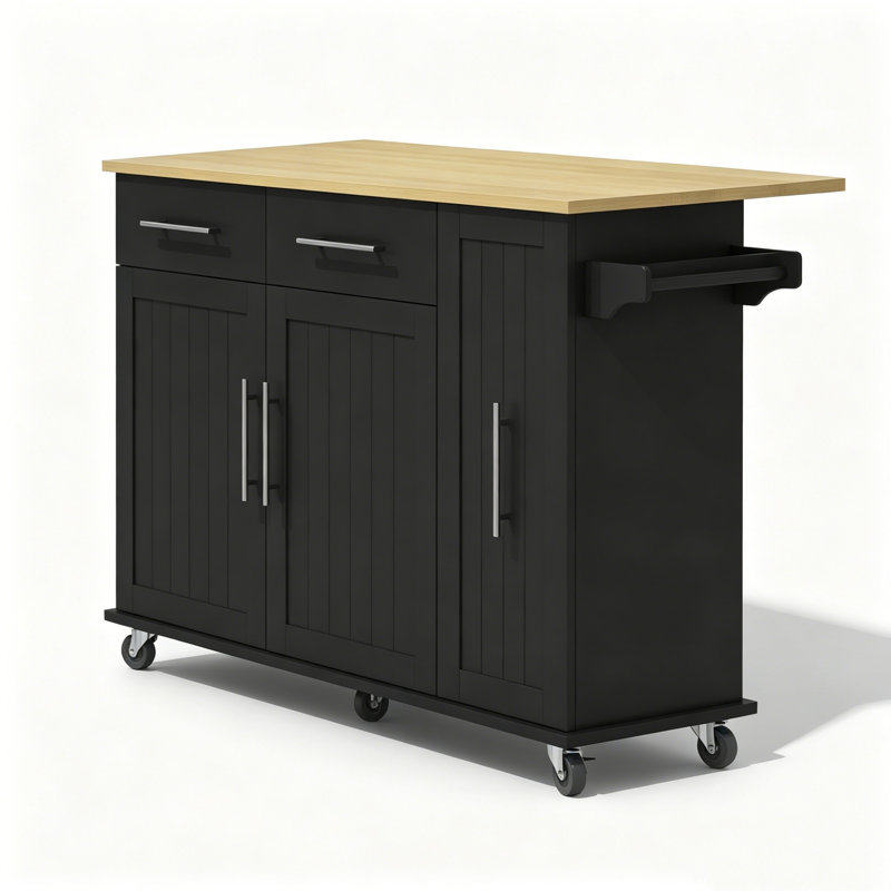 120 cm W Kitchen Island with Top, Black