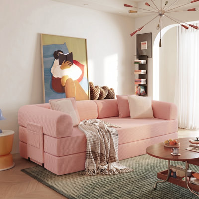 Canapé-lit convertible sans dossier de 200 cm de large avec 4 oreillers, matelas pliant en velours côtelé, housse amovible et lavable, canapé-lit de compression pour petits espaces de salon