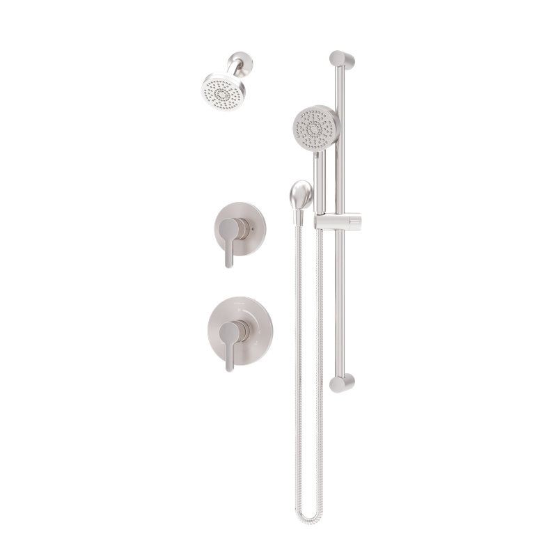 Ensemble de garniture de douche à double poignée avec douchette à hydromersion Solari, Nickel satiné
