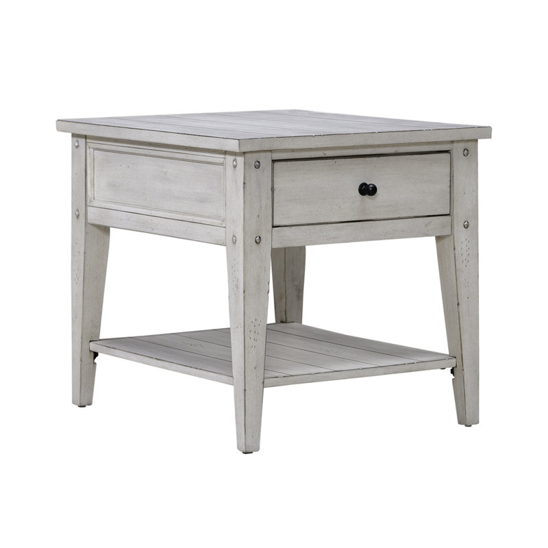 Laron 1-Drawer End Table with Tapered Legs, White