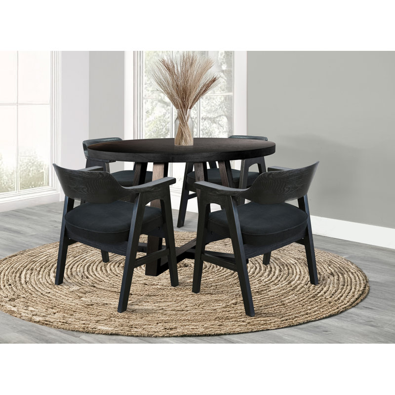 Mia 48" Round Wood Dining Set, 5 Pieces: Table, 4 Chairs, 30" H x 48" W x 48" D