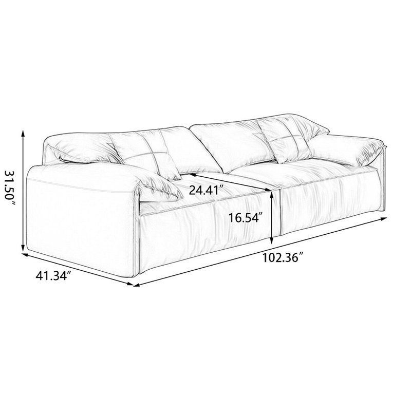 Coussin modulaire en cuir véritable, Brun, 3, H 31,5 po x l 102,36 po x P 41,34 po