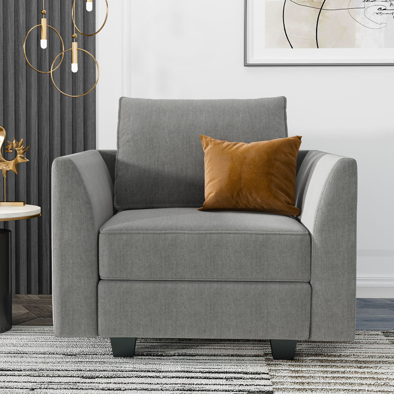 Manusite 35" W Upholstered Armchair with Storage Space, Gray Polyester Blend