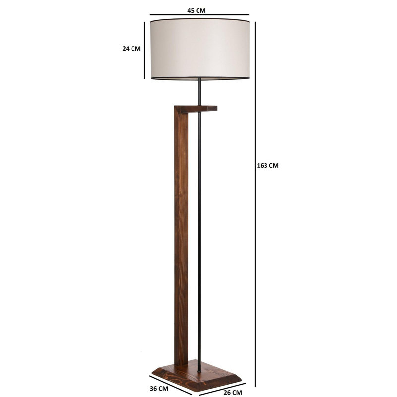 Luro Elegant Floor Lamp with FIR Tree Body, Walnut & Cream Finish, 64.2 in Height | 17.3 in Cap Diameter, 14.2 x 10.2 in Base | E27 Socket (Max 60W) | On/Off Switch on Cable | Stylish Lighting for Modern Decor