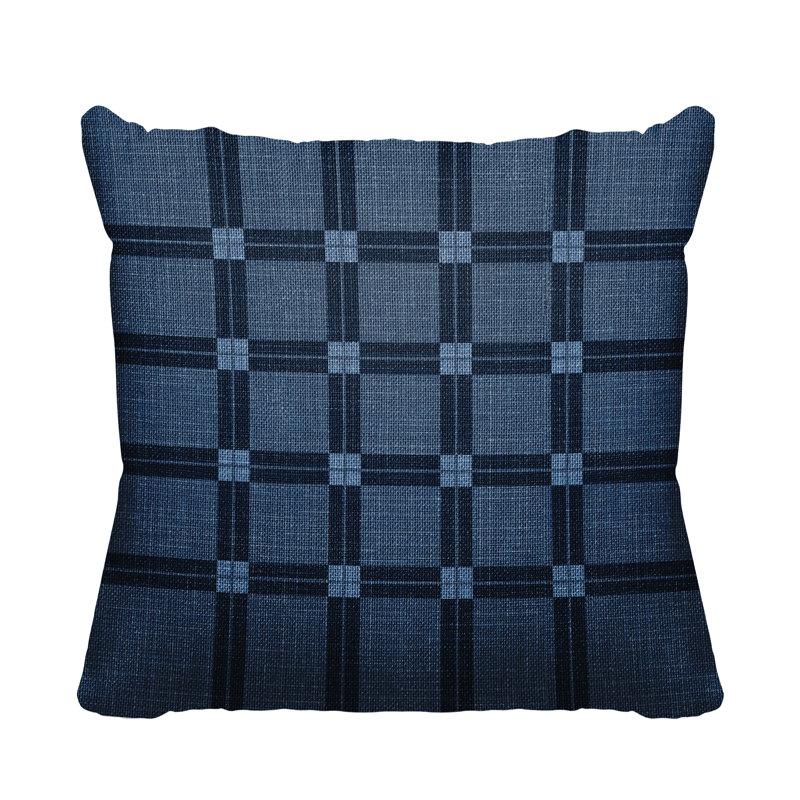 Plaid Outdoor Reversible Throw Pillow, 17" W x 17" H, Blue