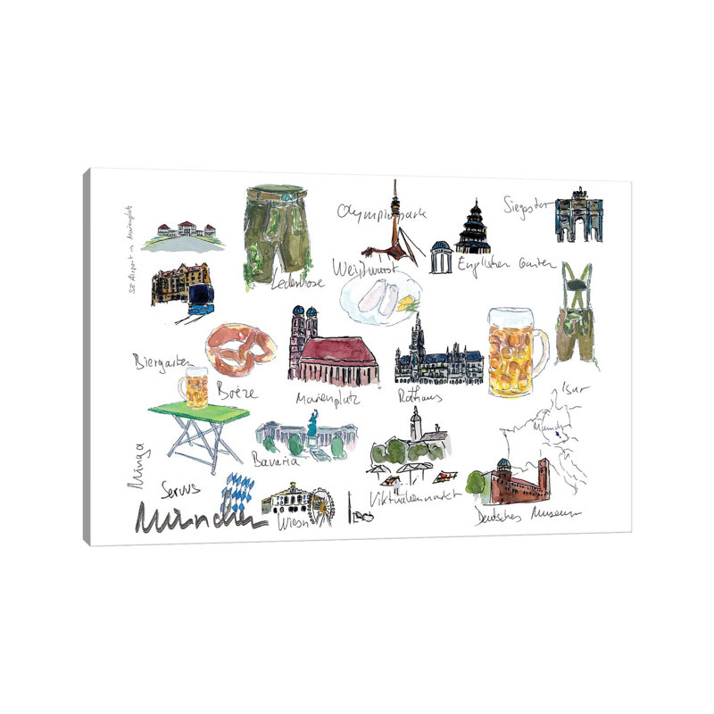 Munich Bavaria Travel Plans And Memos Souvenir by Markus & Martina Bleichner - Wrapped Canvas Painting