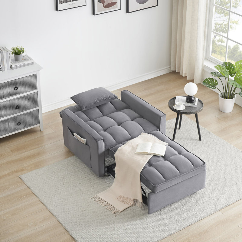 Sofa Bed Chair 3 In 1 Convertible, Recliner, Single Recliner, Suitable For Small Spaces With Adjustable Back, Dark Gray