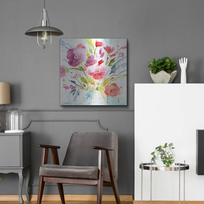 «Bouquet with magenta» par Sheila Golden, art mural en métal, 12 po x 12 po, H 24 po x l 24 po