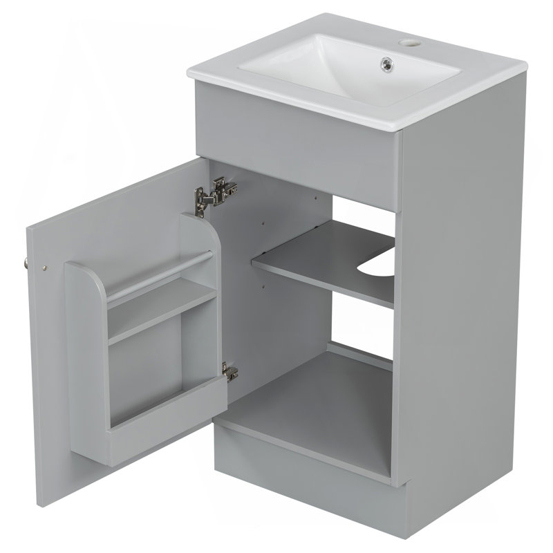 Meuble-lavabo 18 po avec lavabo, meuble-lavabo avec tablette de porte et tablette réglable, gris, Gris