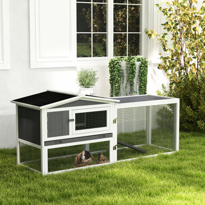 Maison pour lapins à 2 niveaux, avec caractéristique imperméable, plateau coulissant, pour 1 à 2 lapins, grand lit gris à 2 étages