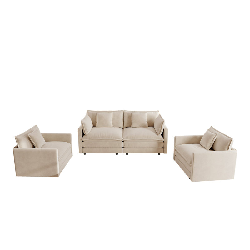 Ensemble de canapé de salon en chenille café 3 pièces, canapé modulaire 2 places et fauteuils d'appoint, Beige / Crème