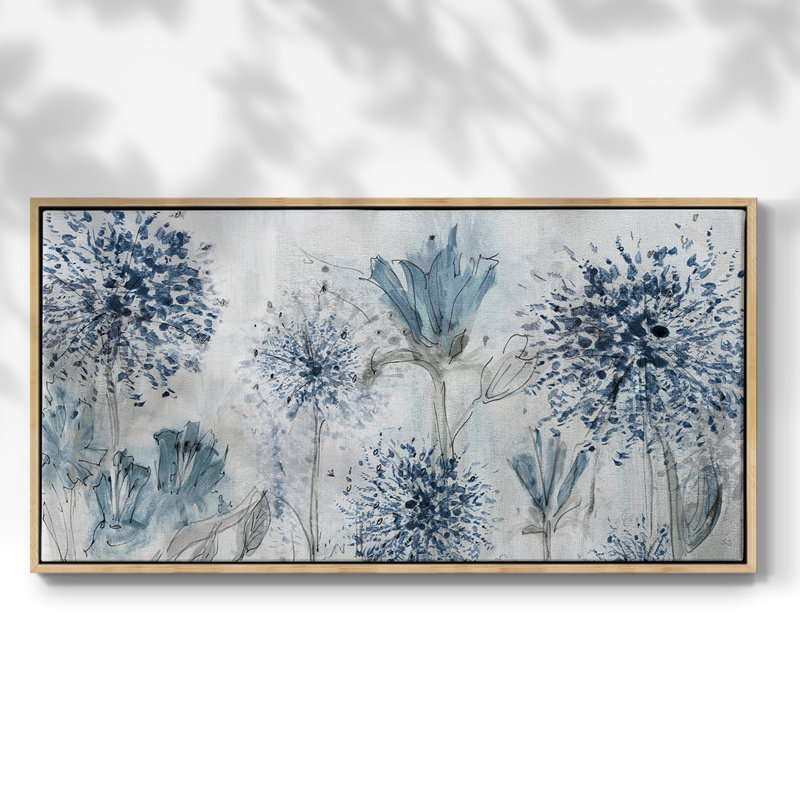 Field of Blue- Framed Gallery Wrapped Canvas -Ready to Hang, Natural, 17" H x 33" W