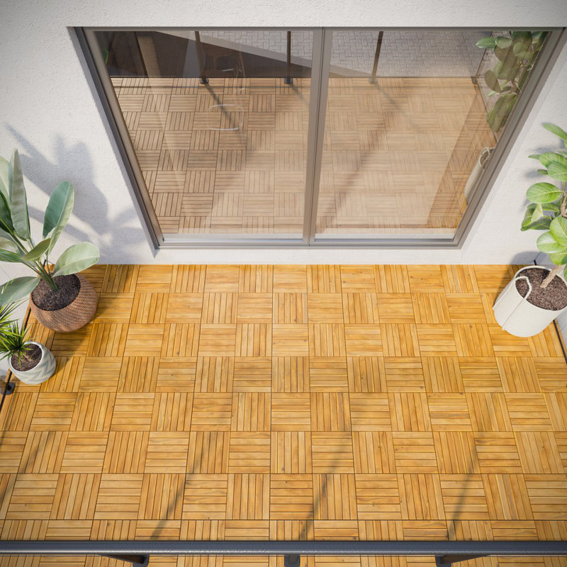 30cm L x 30cm W Solid Wood Interlocking Deck Tile, Teak