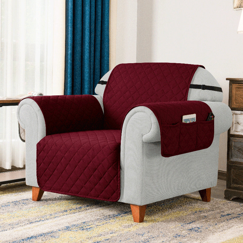 Housse réversible pour fauteuil à coussins carrés / rectangulaires, Microfibre / microsuède rouge vin